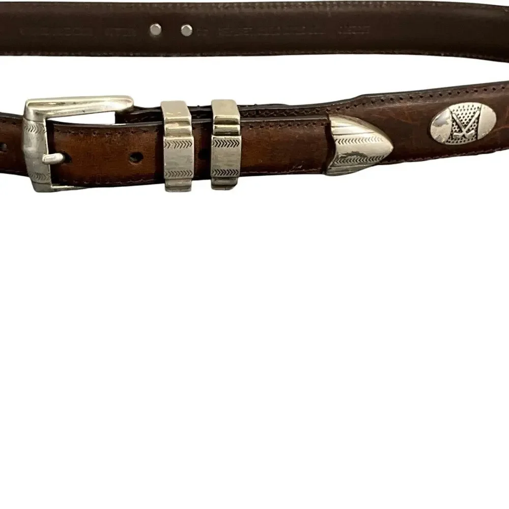 Brown Genuine Leather Golfing Silver Hardware Belt  41.5”- 45.5”